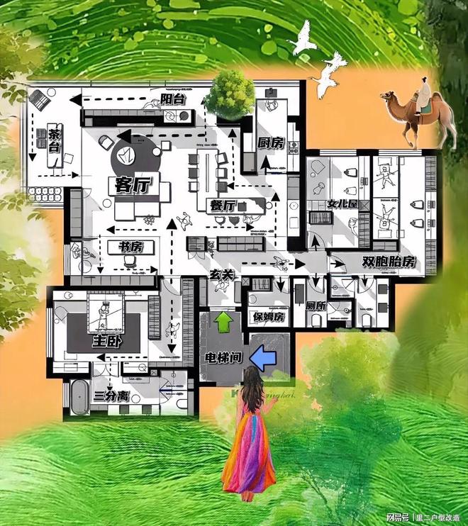 欢围合式布局三娃家庭居住智慧！222㎡不迷信洄游动线！却喜(图2)